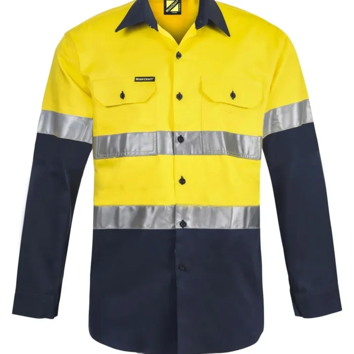 LIGHTWEIGHT HI VIS LONG SLEEVE VENTED COTTON DRILL REFLECTIVE SHIRT