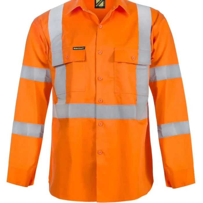 LIGHTWEIGHT HI VIS LONG SLEEVE VENTED COTTON DRILL REFLECTIVE SHIRT WITH X PATTERN - NSW RAIL COMPLIANT