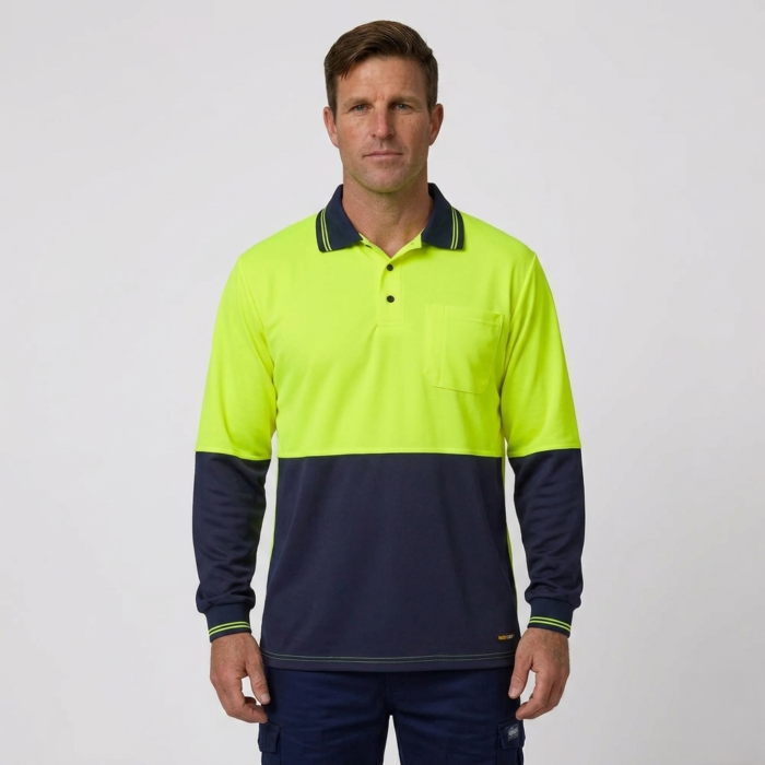 HI VIS LONG SLEEVE MICROMESH POLO WITH POCKET