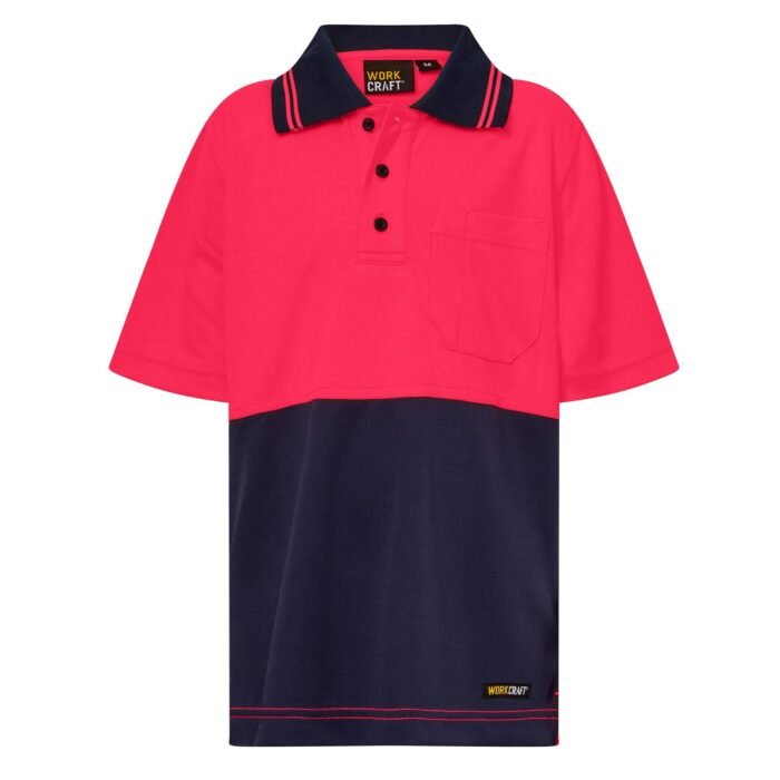 KIDS HI VIS SHORT SLEEVE MICROMESH POLO WITH POCKET