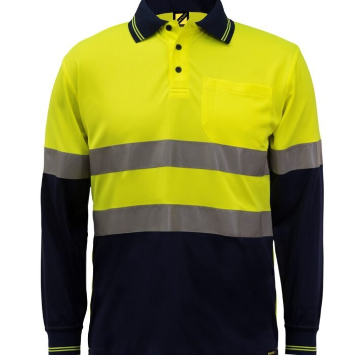 HI VIS LONG SLEEVE MICROMESH REFLECTIVE POLO WITH POCKET