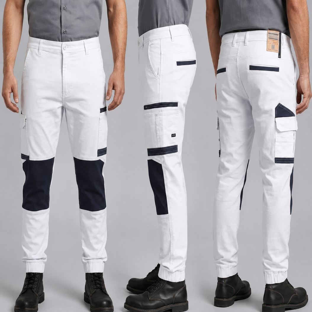 Men's Cargo Cotton Drill Work Pants UPF 50+ Pockets Tradies Workwear Trousers