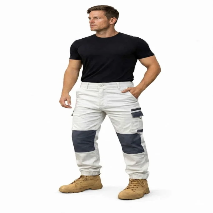 Workwear Men's Cargo Cotton Drill Work Pants UPF 50+ Pockets Tradies Trousers