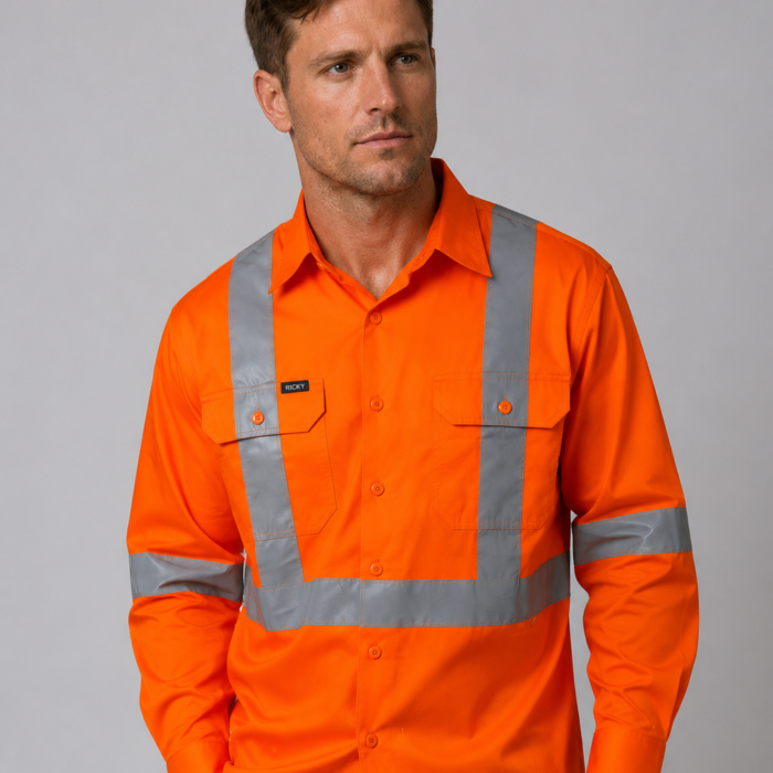 Cotton Drill Work Shirt with X-Back Reflective Tape